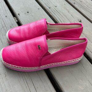 Michael Kors Hastings Platform Hot Pink Leather Espadrille Shoes Size 7.5 EU 38